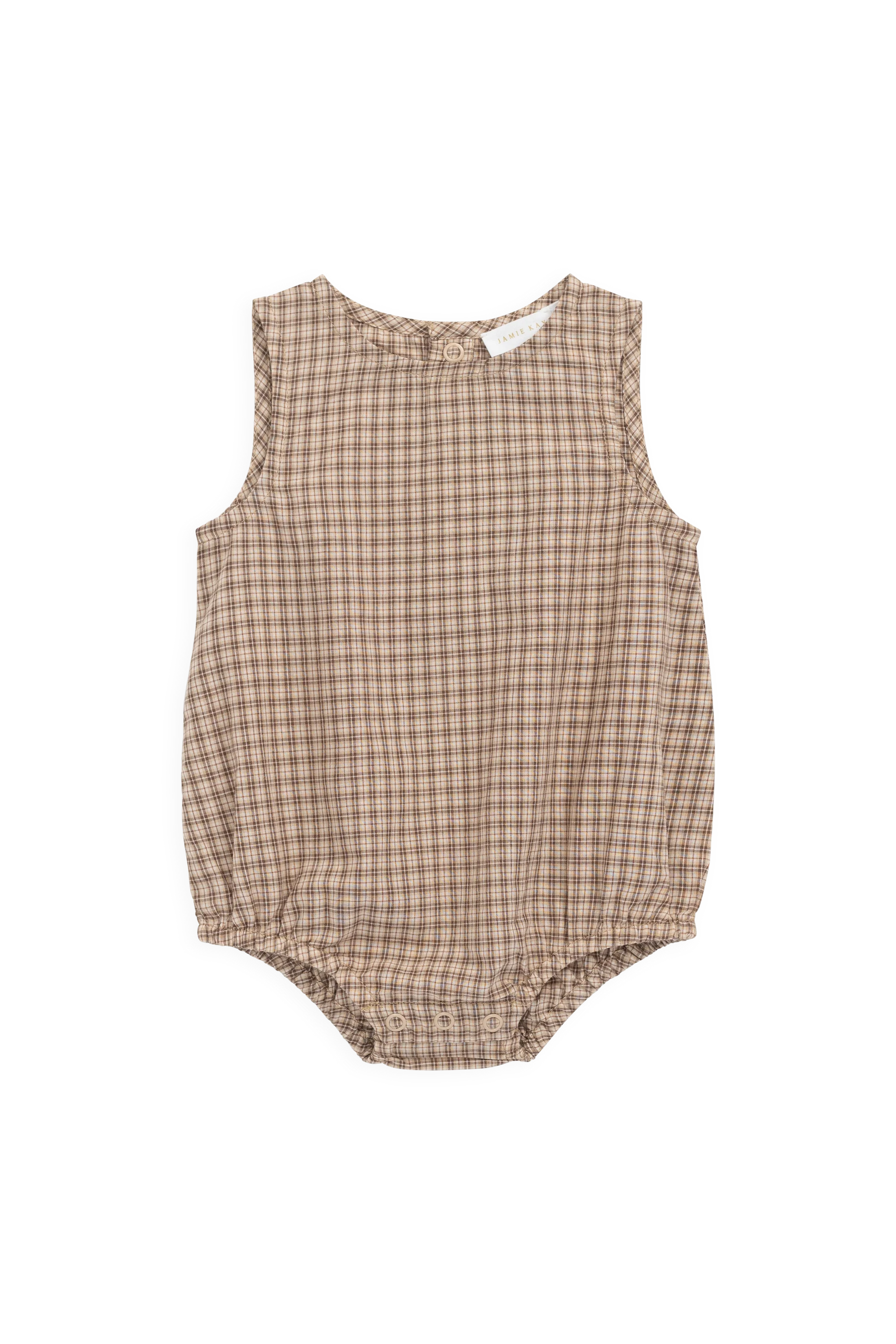 Organic Cotton Bentley Playsuit - Cabin Check Cocoa