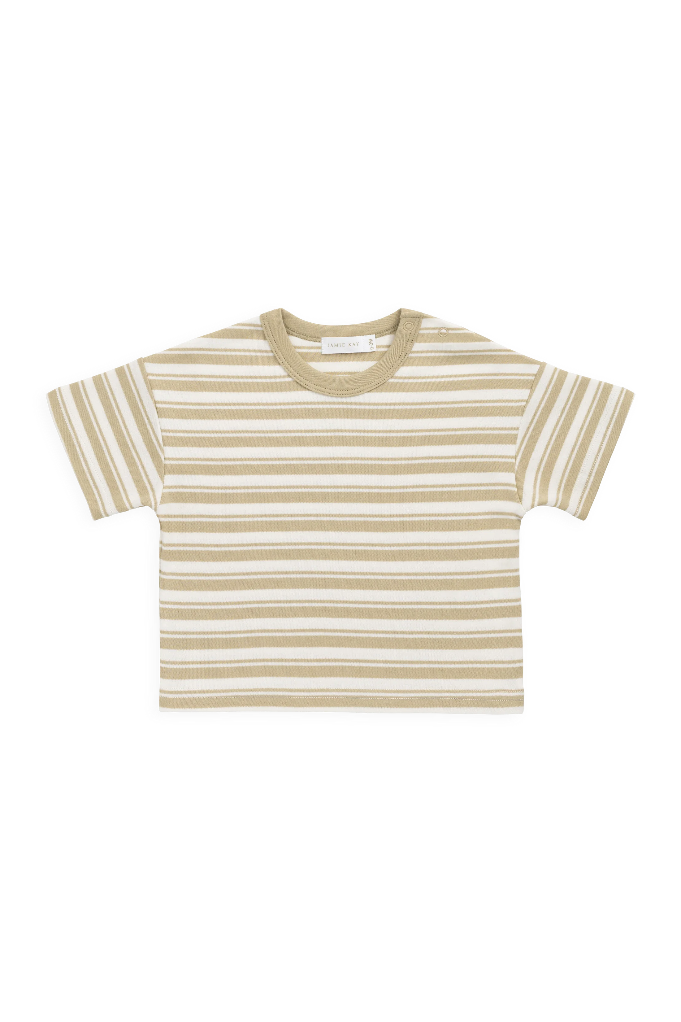 Pima Cotton Wesley Tee - Double Stripe Hay/Cloud
