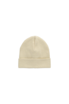 Organic Cotton Fine Rib Micah Beanie - Petite Stripe Hay/Cloud