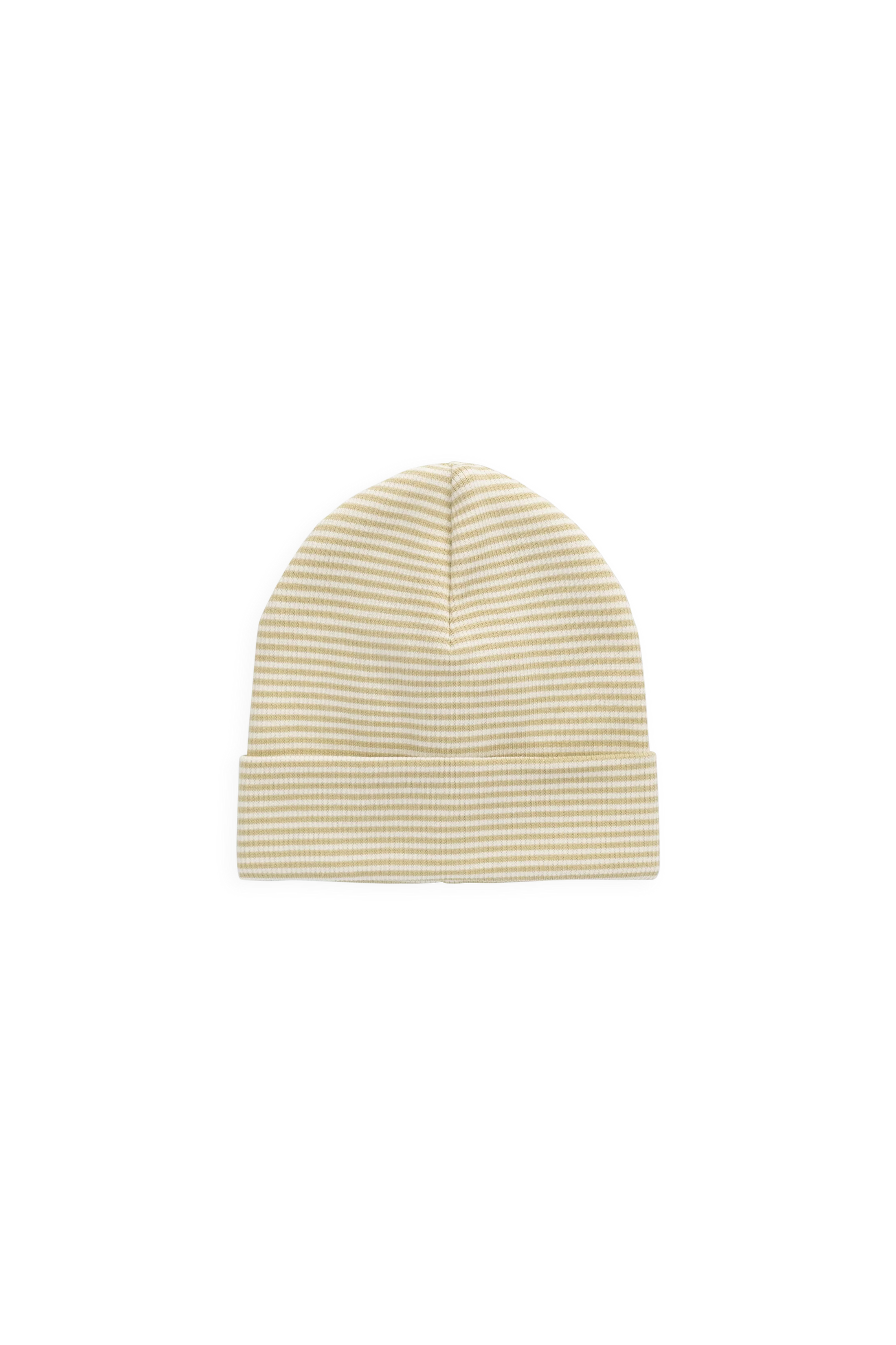 Organic Cotton Fine Rib Micah Beanie - Petite Stripe Hay/Cloud