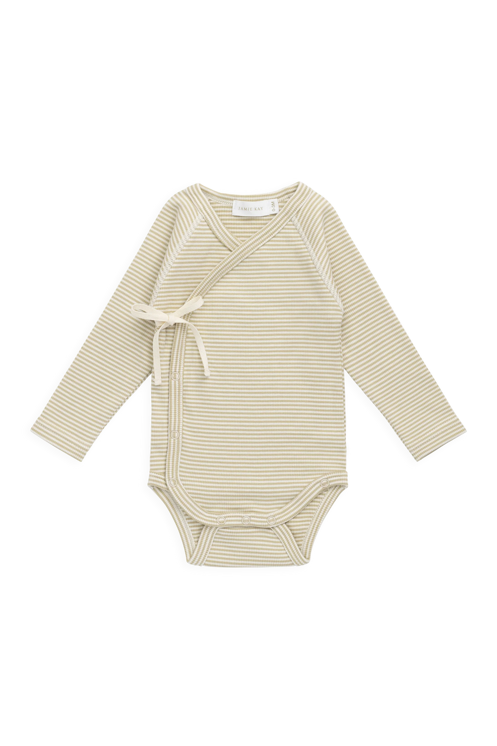 Organic Cotton Fine Rib Micah Long Sleeve Playsuit - Petite Stripe Hay/Cloud