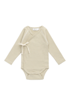 Organic Cotton Fine Rib Micah Long Sleeve Playsuit - Petite Stripe Hay/Cloud