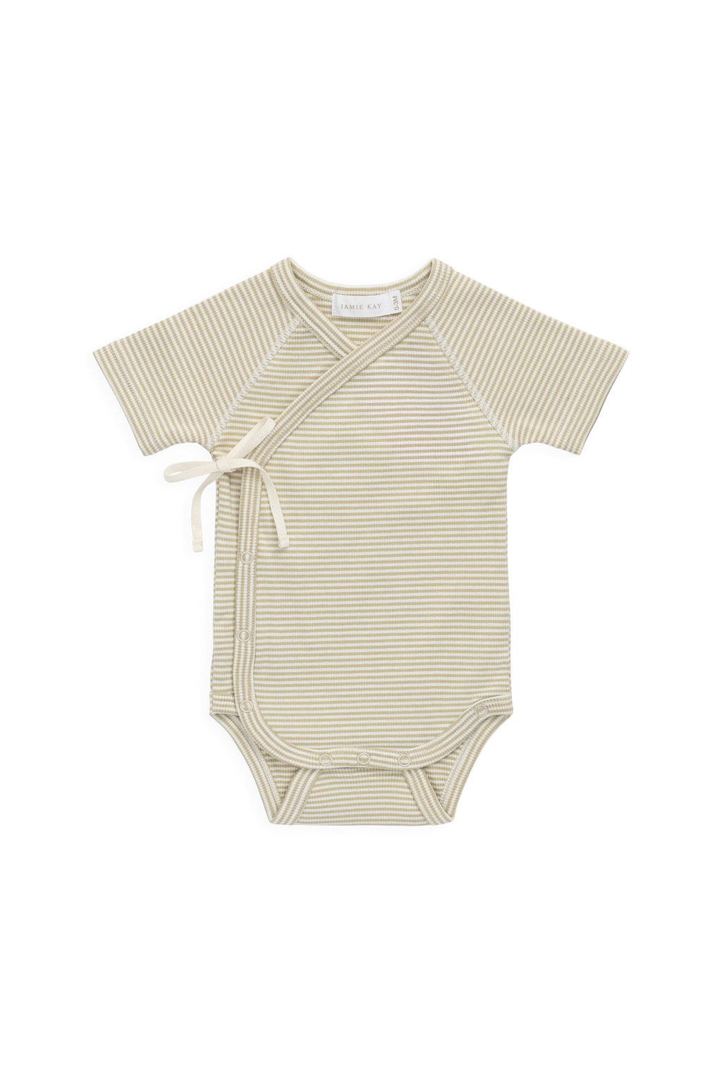 Organic Cotton Fine Rib Micah Short Sleeve Playsuit - Petite Stripe Hay/Cloud