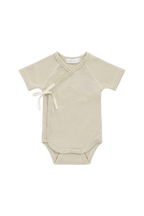Organic Cotton Fine Rib Micah Short Sleeve Playsuit - Petite Stripe Hay/Cloud