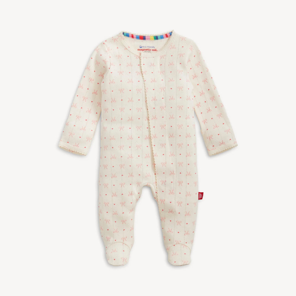 Heart and Bow Pointelle Magnetic Footie