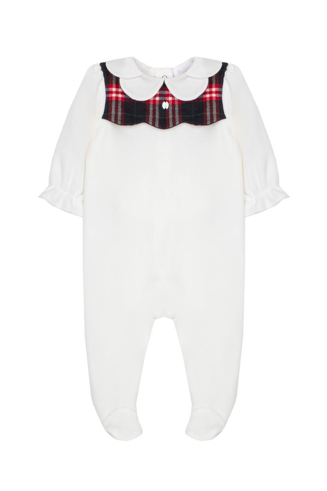 Ecru Babygrow with Tartan Collar
