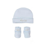 Hello World Pima Cotton Hat and Bootie Set, Blue