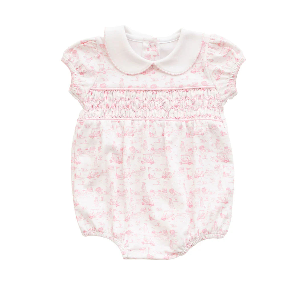 Fairway Toile Short Sleeve Smocked Bubble (Pink)
