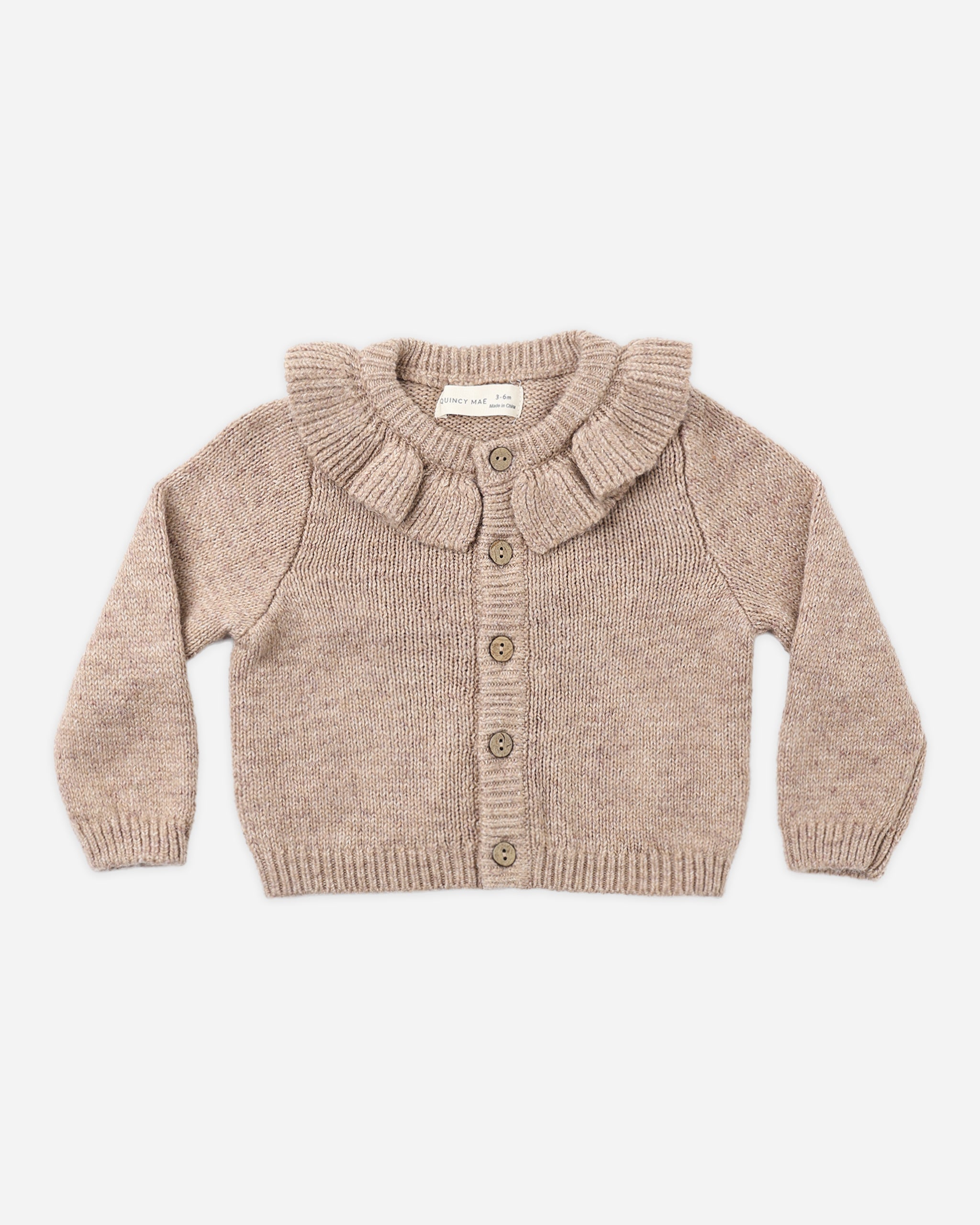 Ruffle Collar Cardigan Heathered Almond