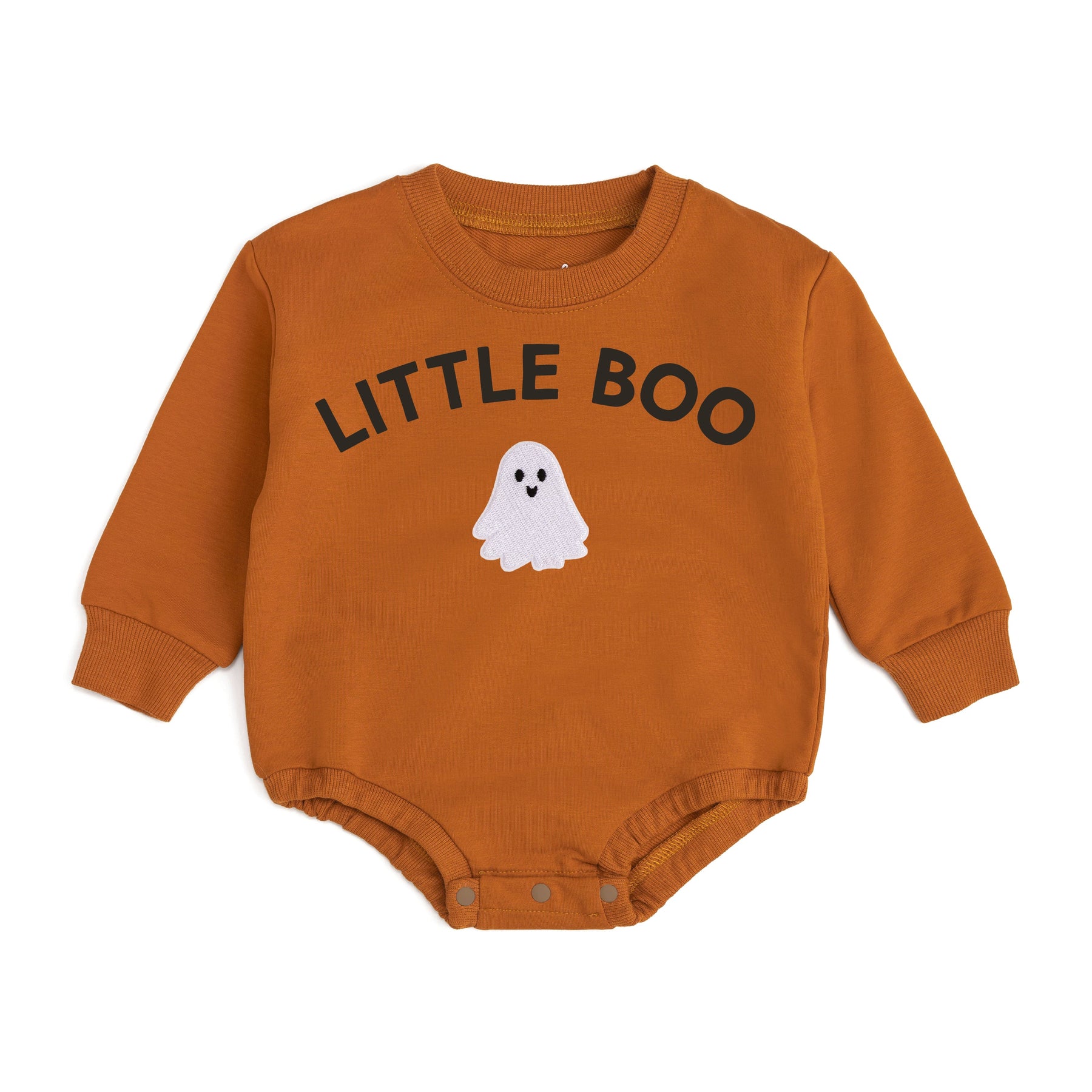 Little Boo Patch Halloween Long Sleeve Romper- Orange