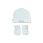 Hello World Velvet Hat and Booties, Blue