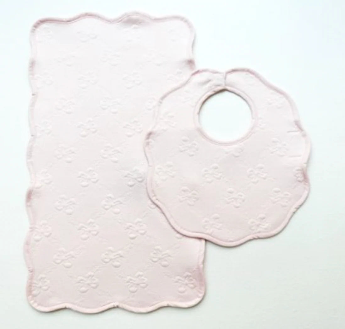 Bib and Burp Set- Pink Jacquard Bows