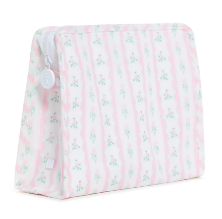 Roadie Large Zip Pouch- Ribbon Floral Pink