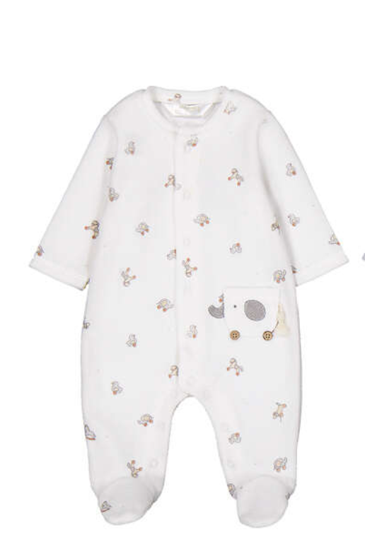 Duck Print Velour Footed Pajamas