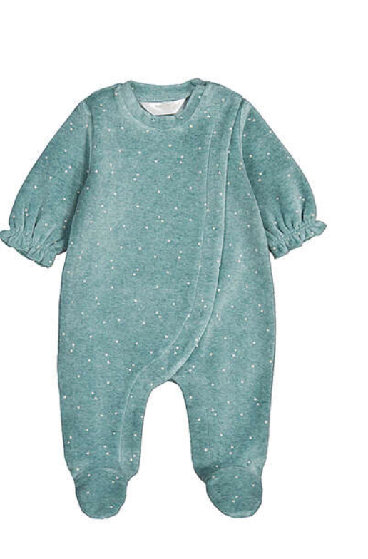 Green Polka Dot Velour Footie