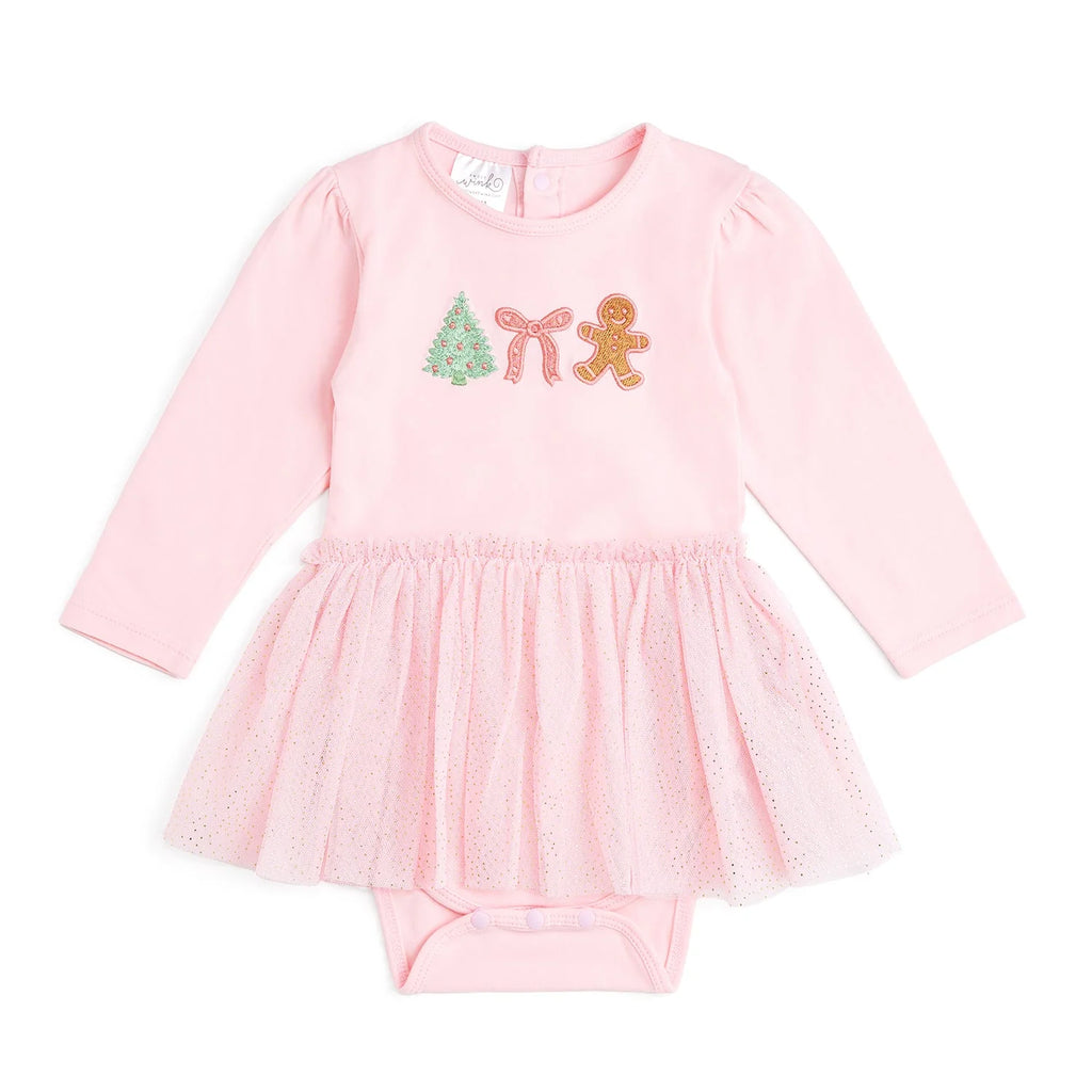 Gingerbread Embroidered Long Sleeve Tutu Bodysuit