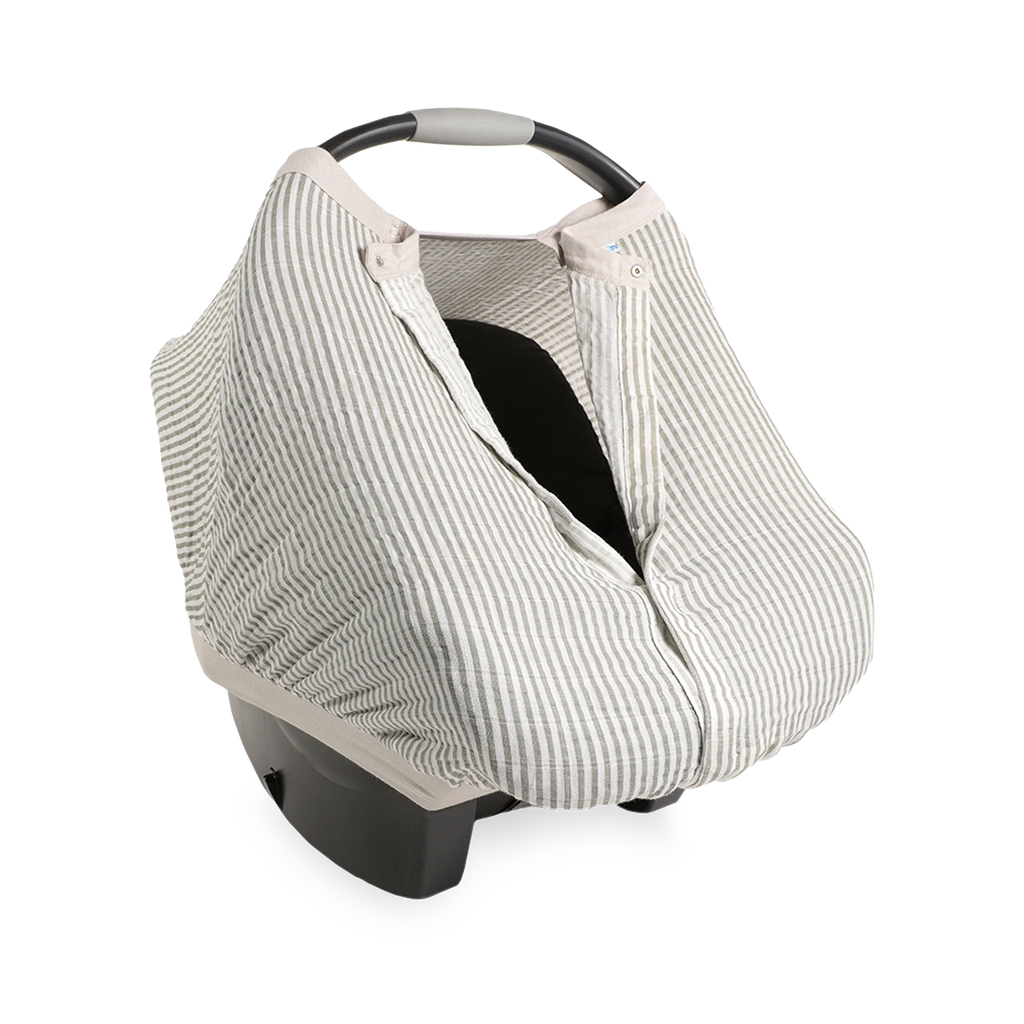 Cotton Muslin Car Seat Canopy- Grey Stripe