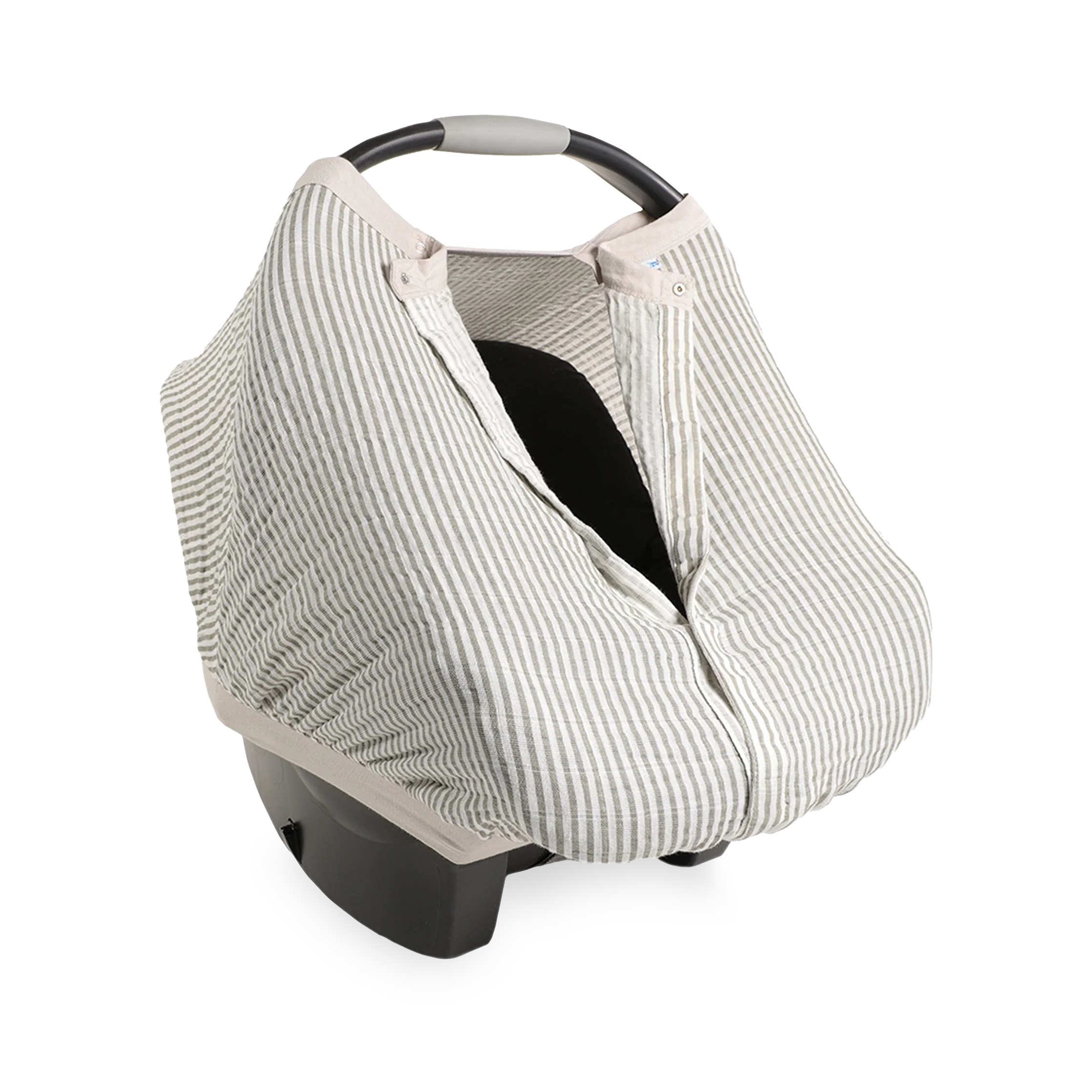 Cotton Muslin Car Seat Canopy- Grey Stripe