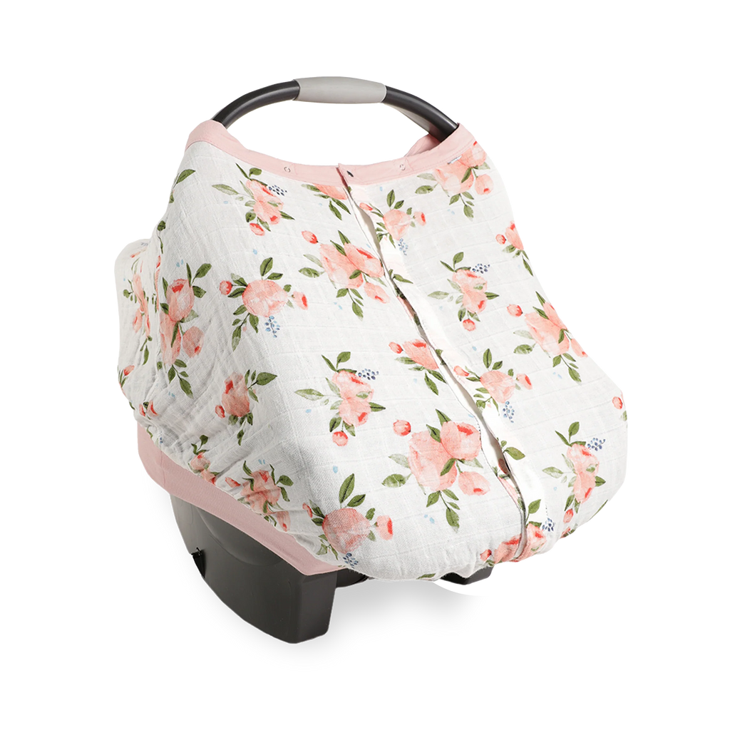 Cotton Muslin Car Seat Canopy- Watercolor Roses