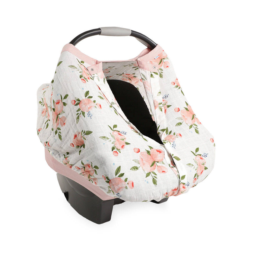 Cotton Muslin Car Seat Canopy- Watercolor Roses