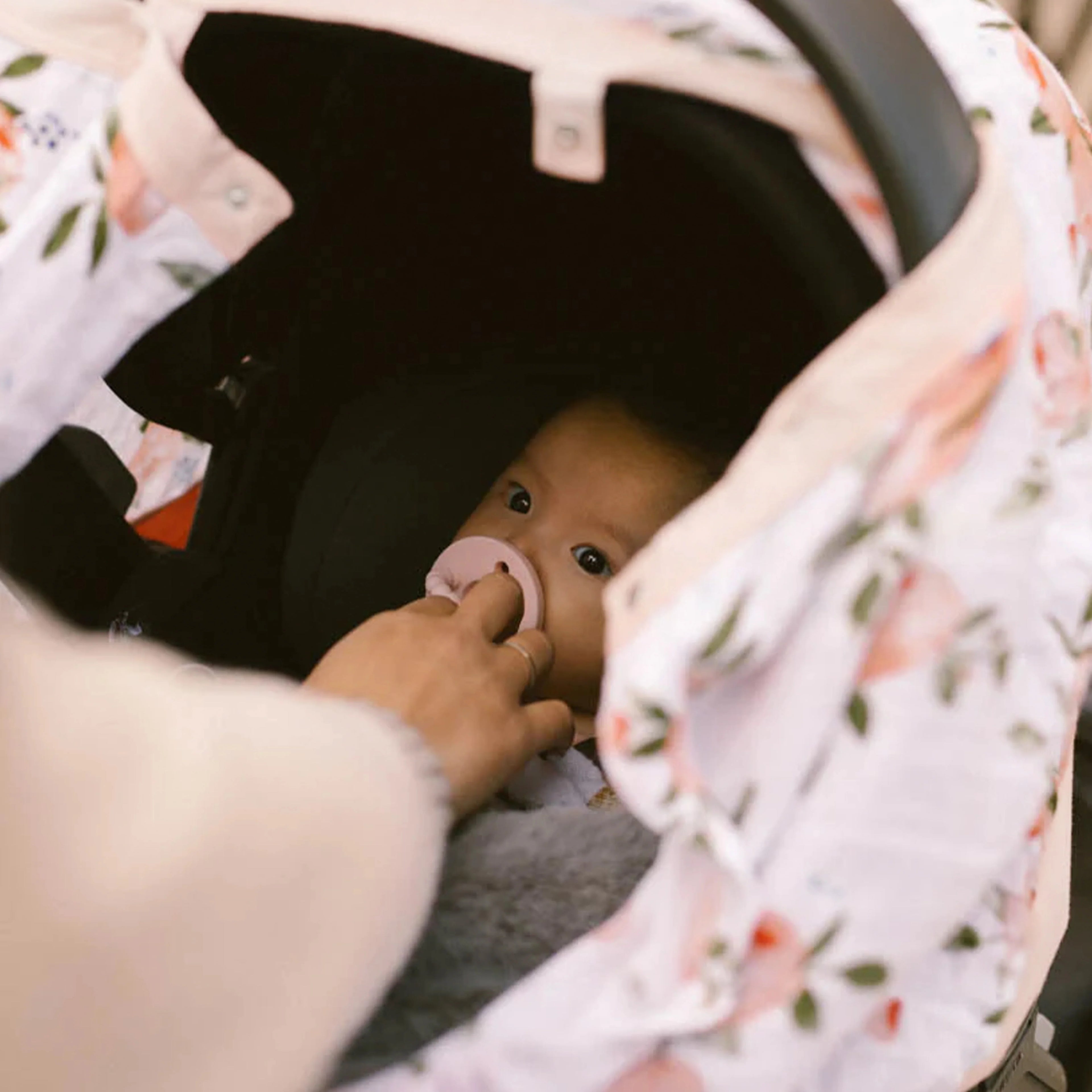 Cotton Muslin Car Seat Canopy- Watercolor Roses