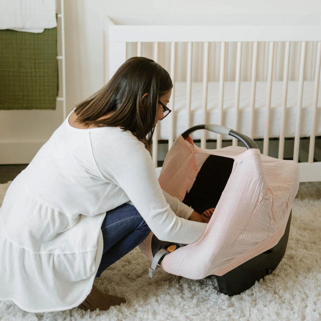 Cotton Muslin Car Seat Canopy- Light Pink