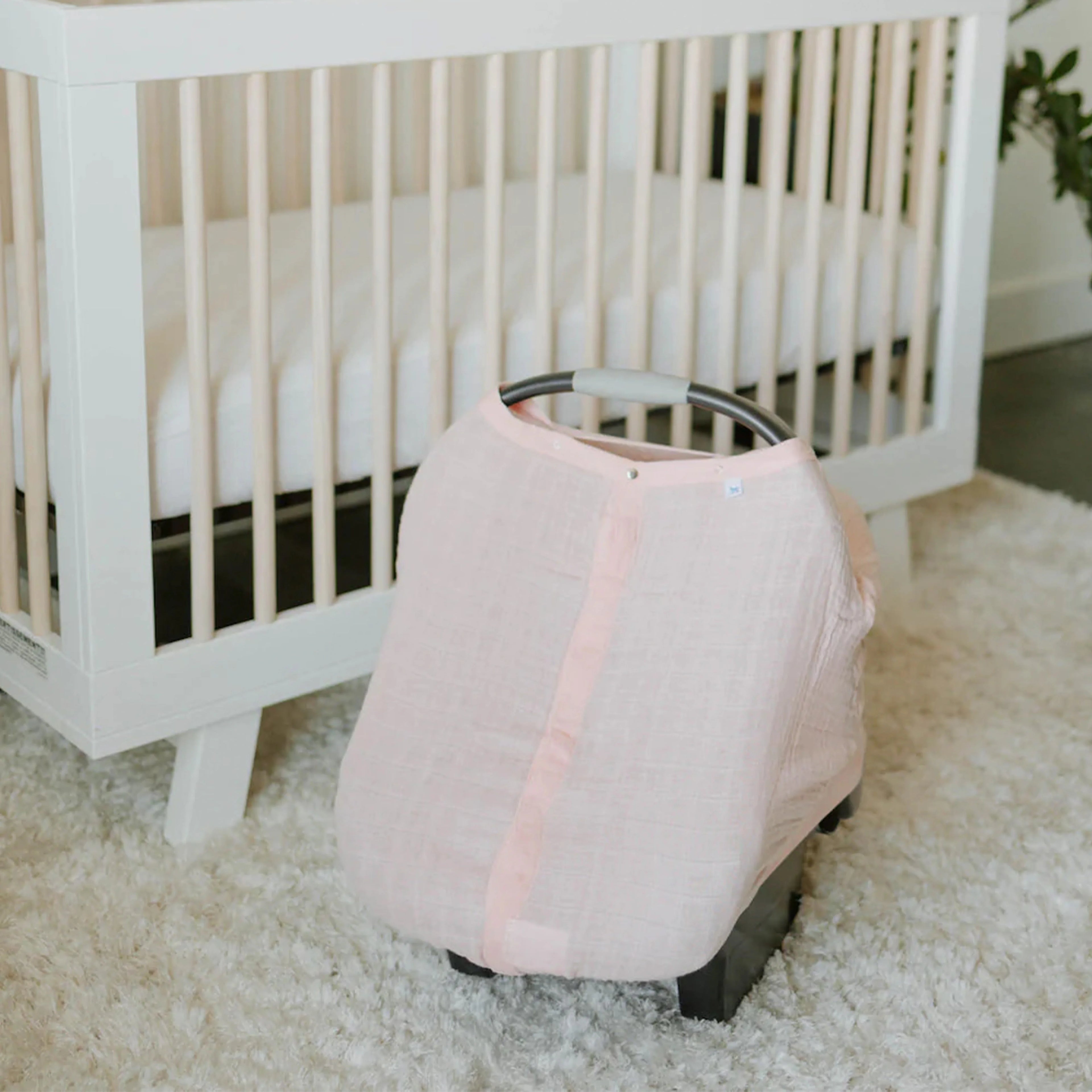 Cotton Muslin Car Seat Canopy- Light Pink