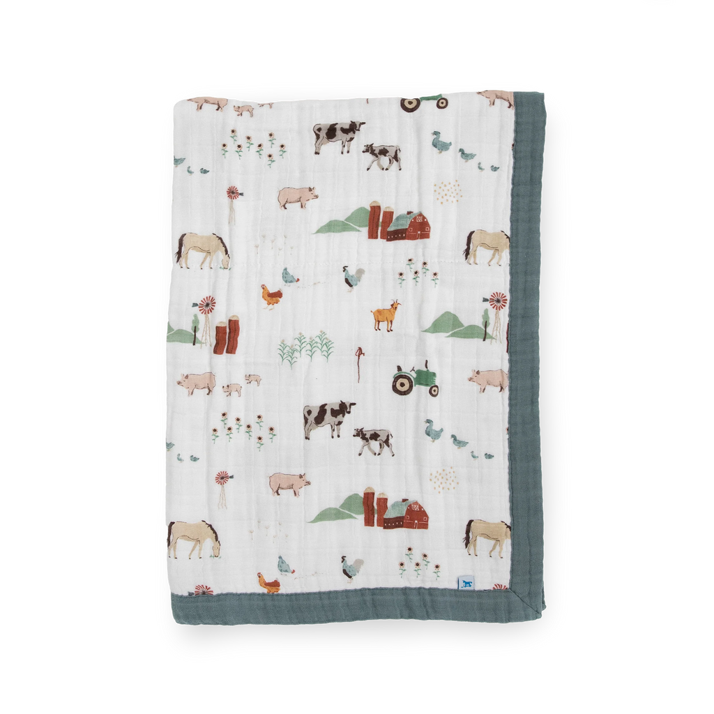 Cotton Muslin Baby Quilt- Farmyard