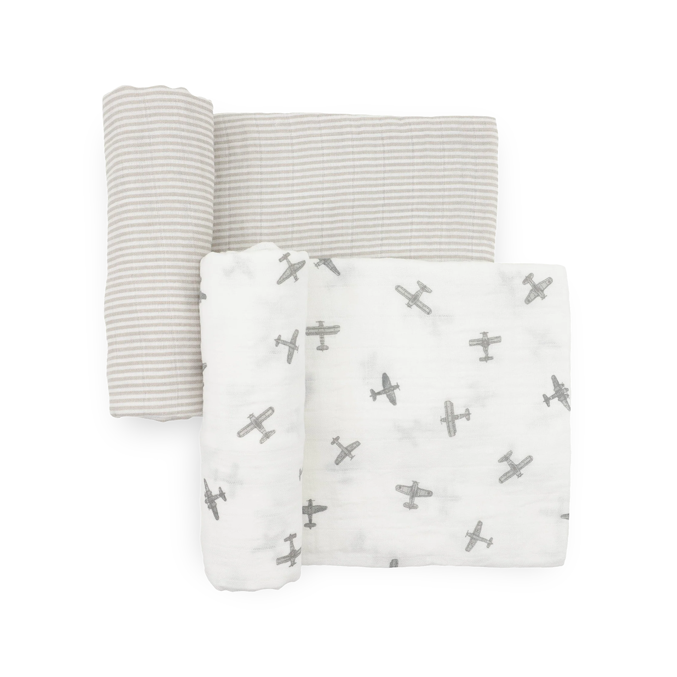 Organic Cotton Muslin Swaddle 2 Pack- Pewter Planes
