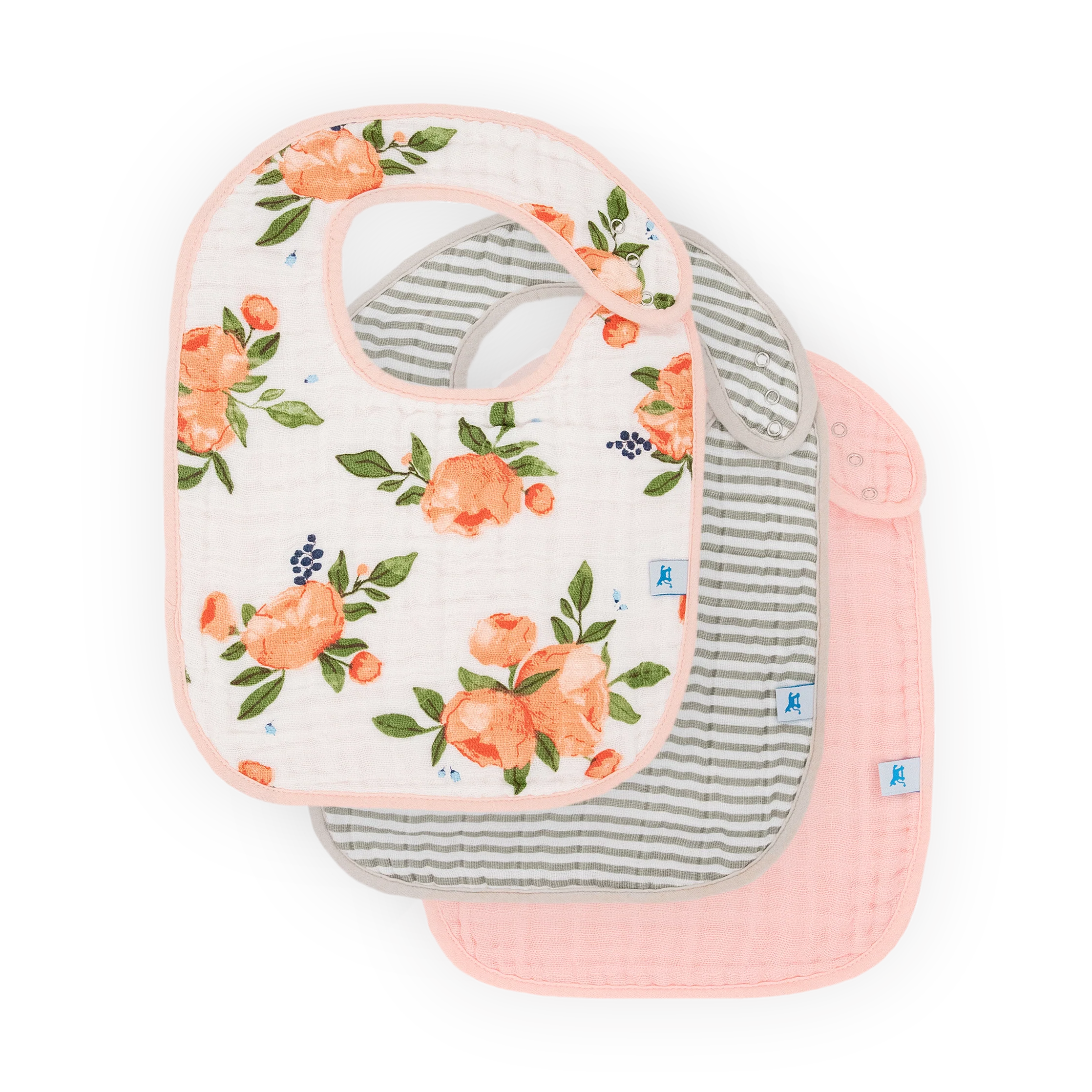 Cotton Muslin Classic Bib 3 Pack- Watercolor Roses