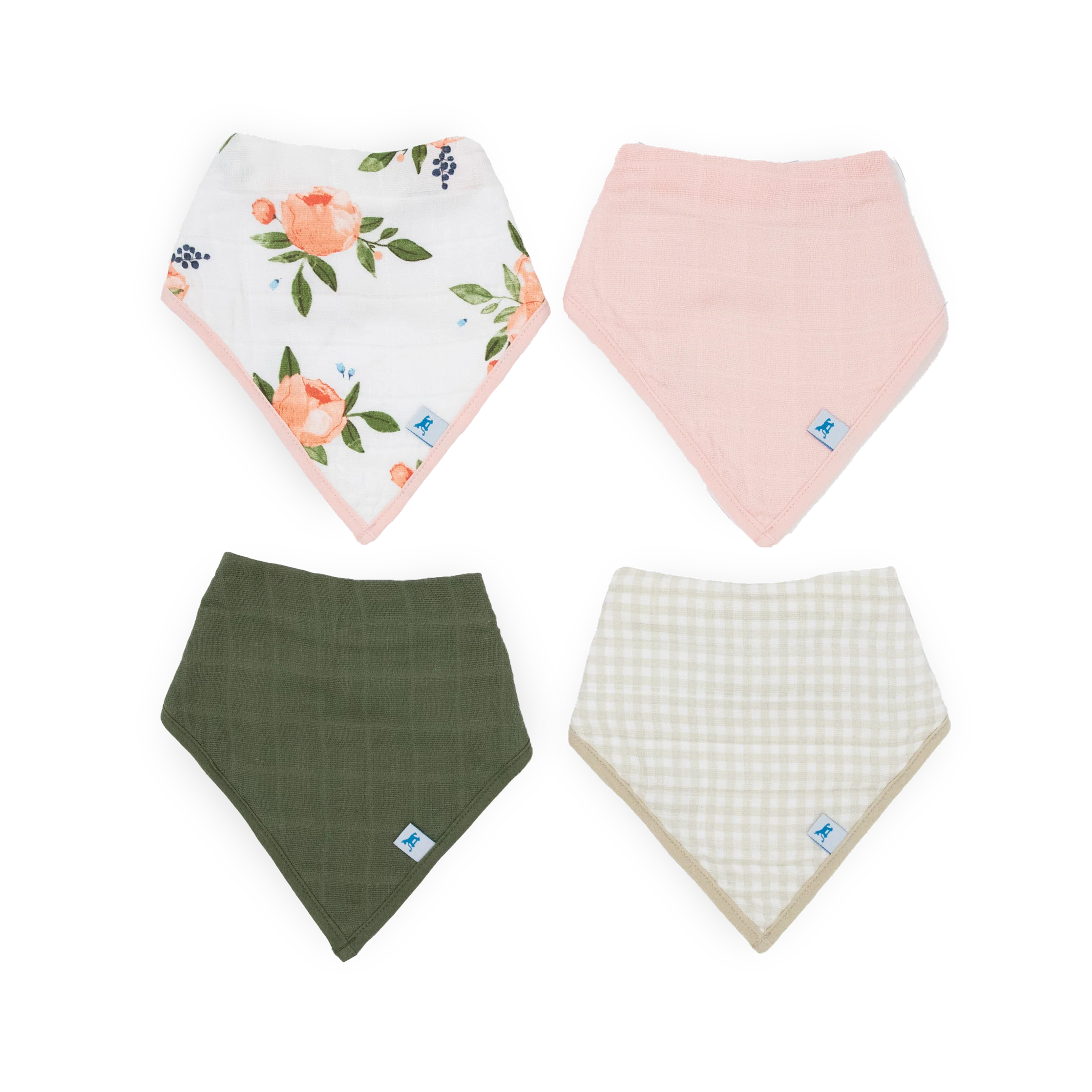 Cotton Muslin Bandana Bib 4 Pack- Watercolor Roses