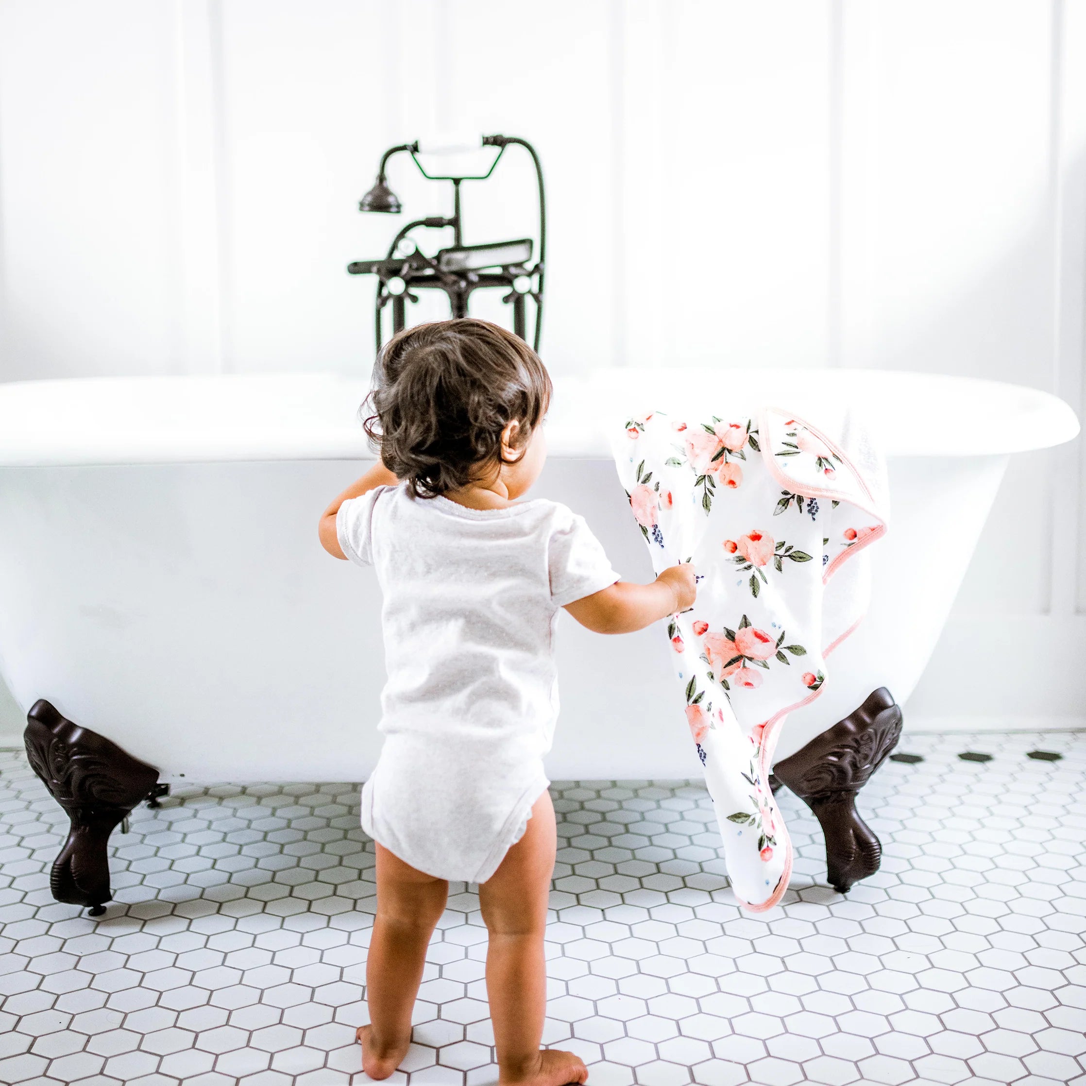 Cotton Hooded Infant Towel- Watercolor Roses