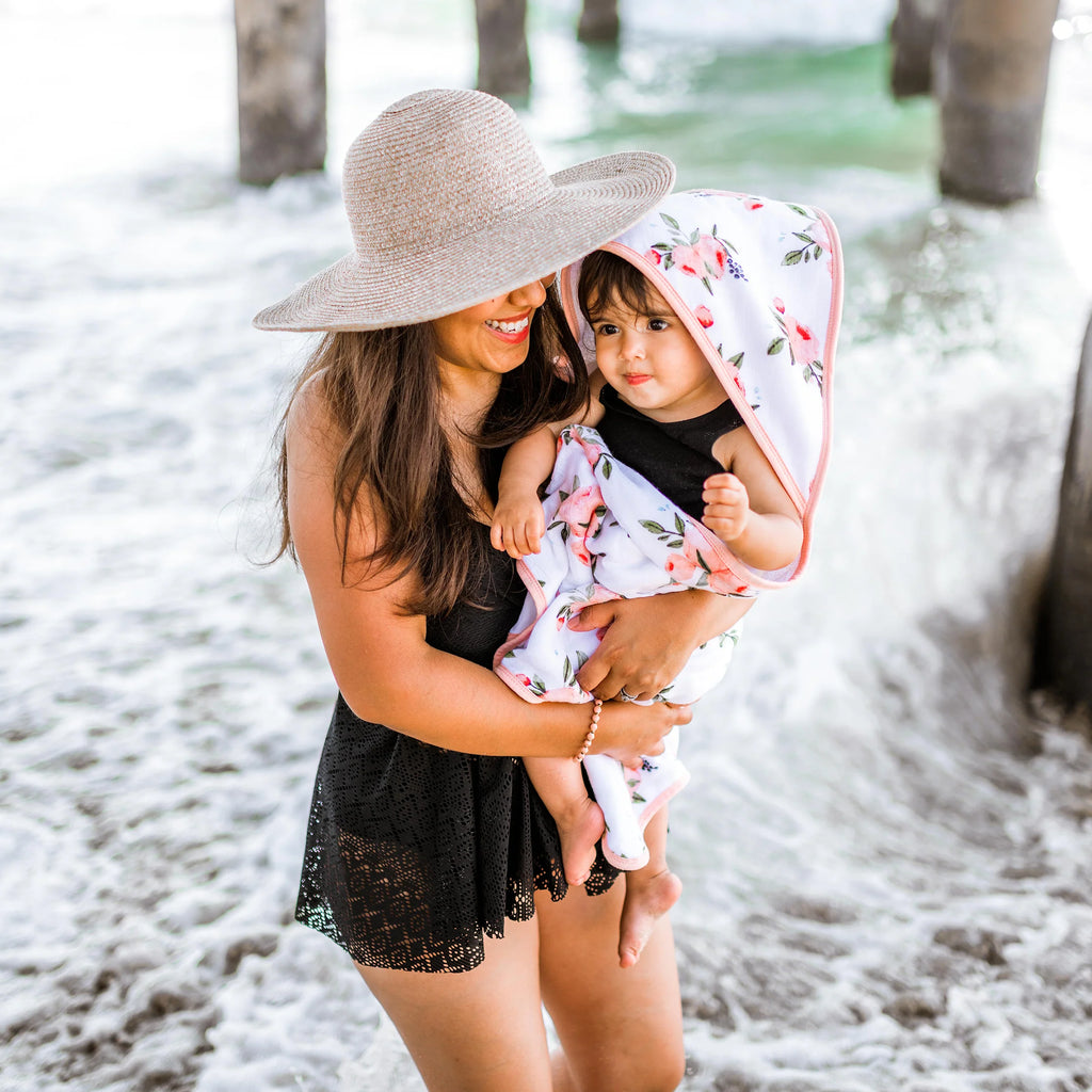 Cotton Hooded Infant Towel- Watercolor Roses