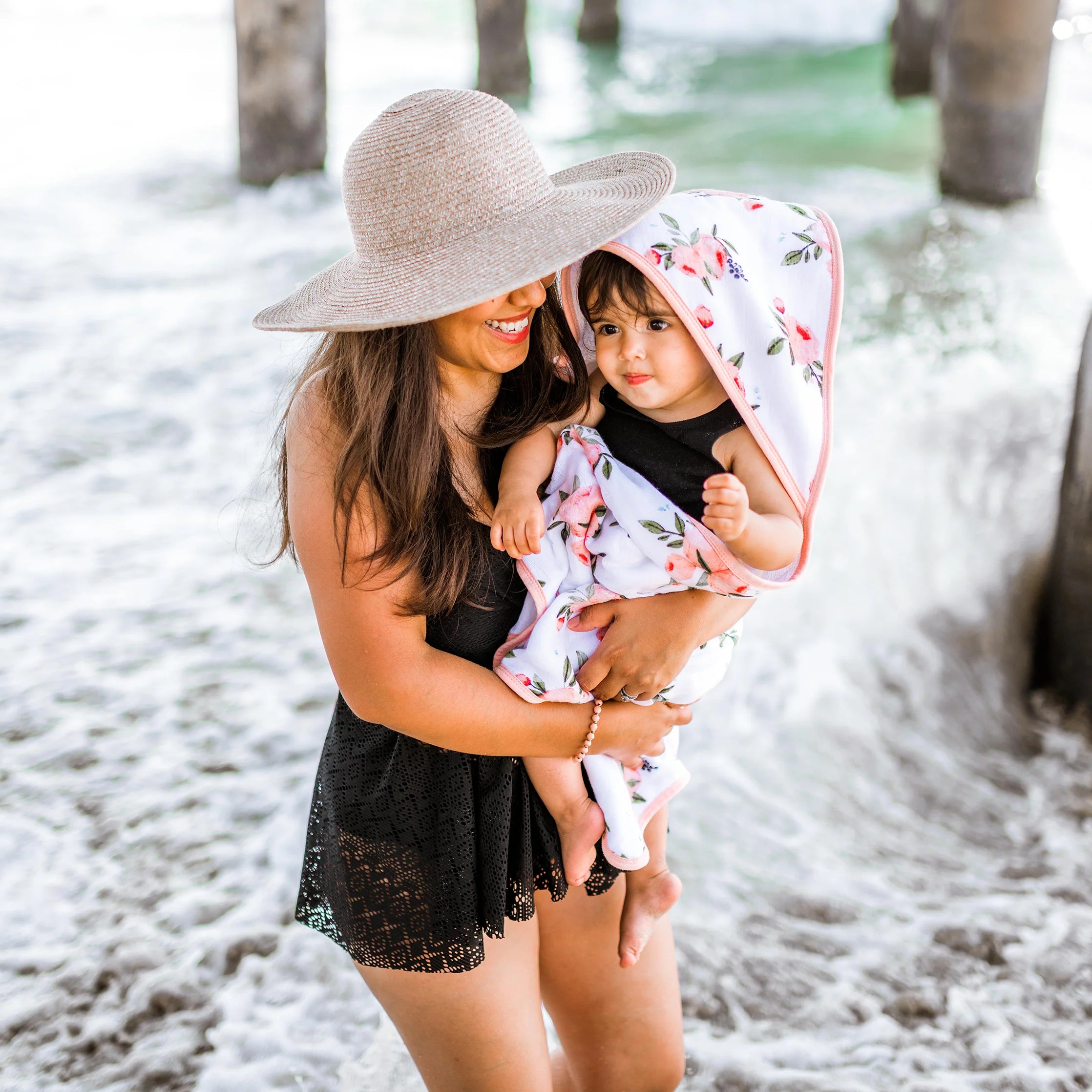 Cotton Hooded Infant Towel- Watercolor Roses