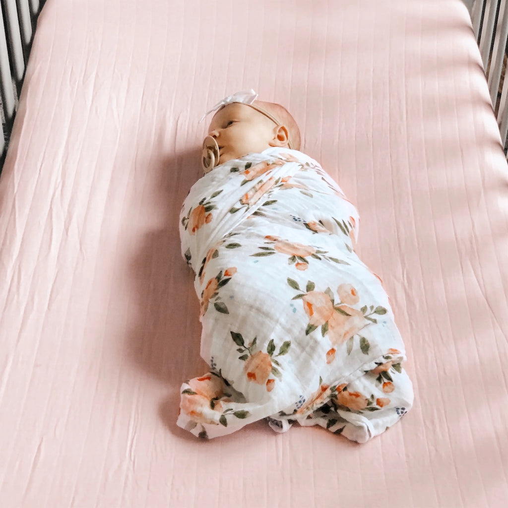 Cotton Muslin Crib Sheet- Light Pink
