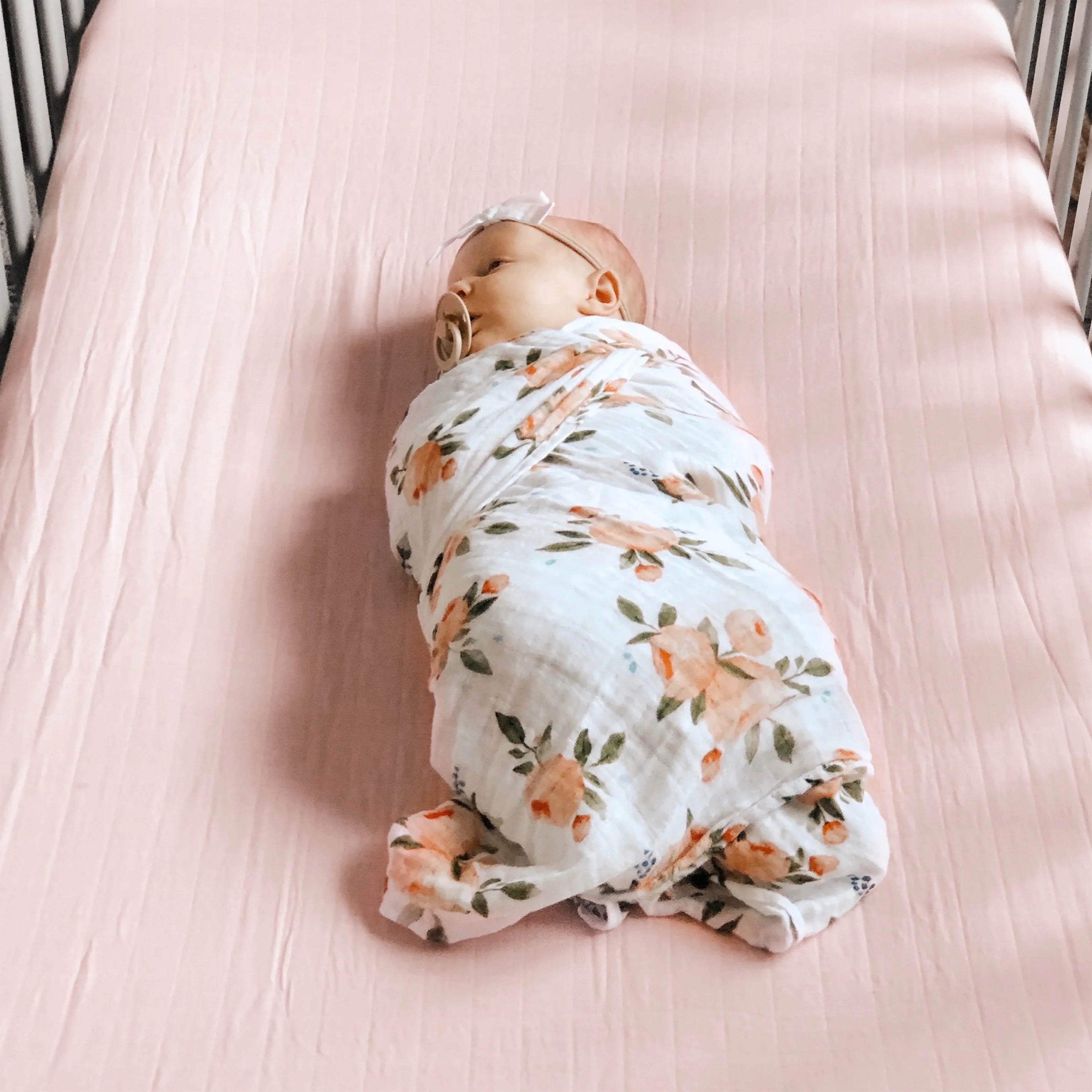 Cotton Muslin Crib Sheet- Light Pink