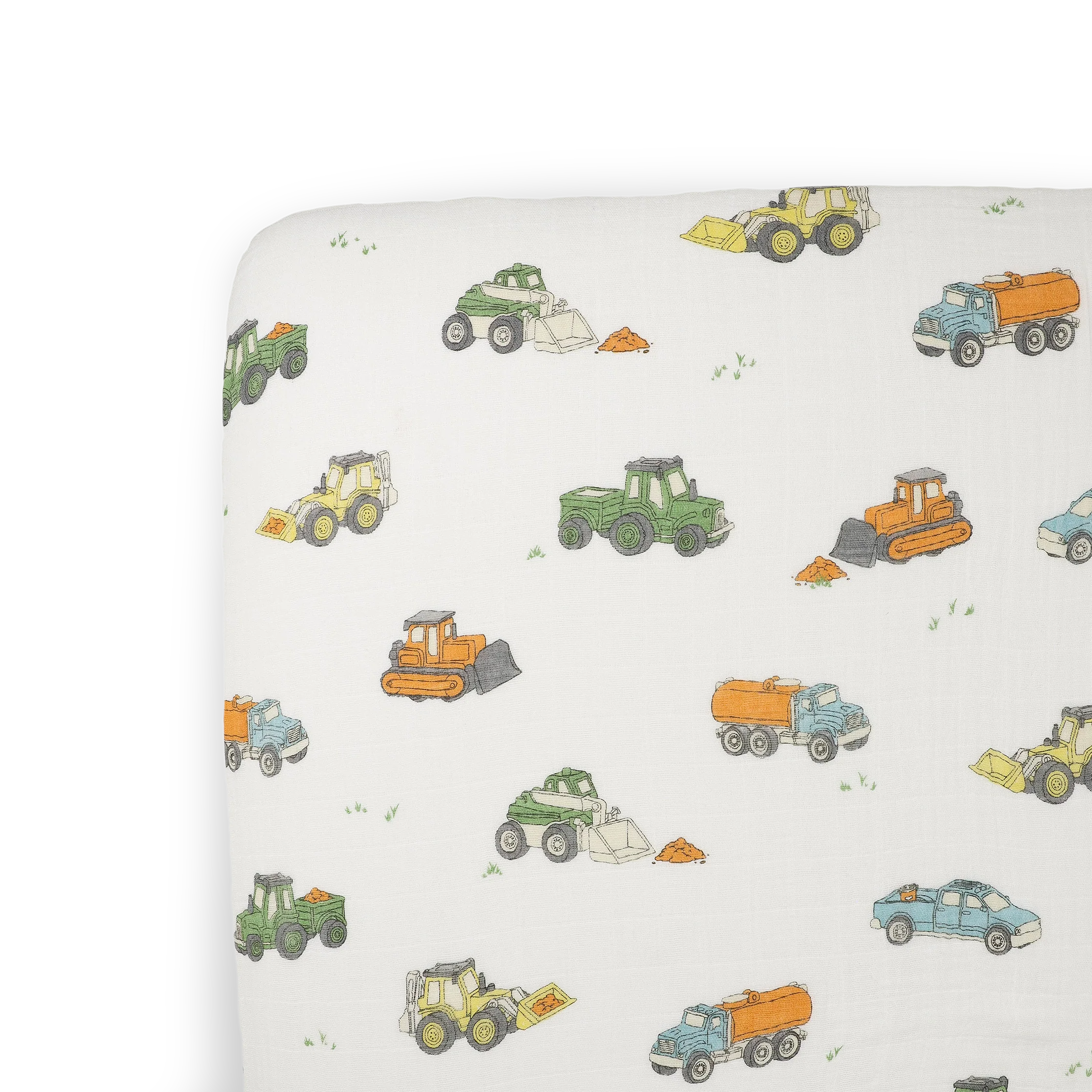 Cotton Muslin Crib Sheet- Work Trucks