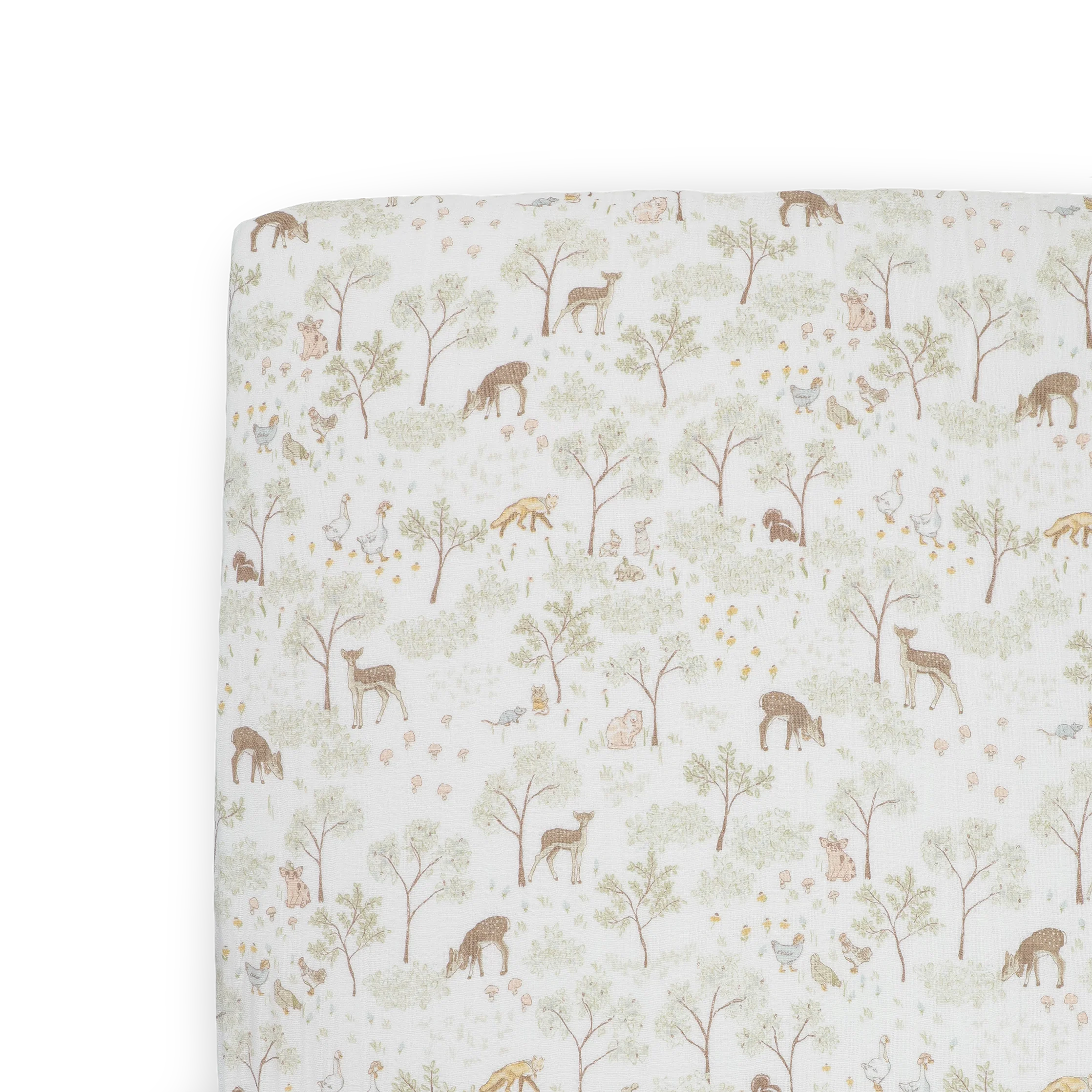 Cotton Muslin Crib Sheet- Woodland Friends