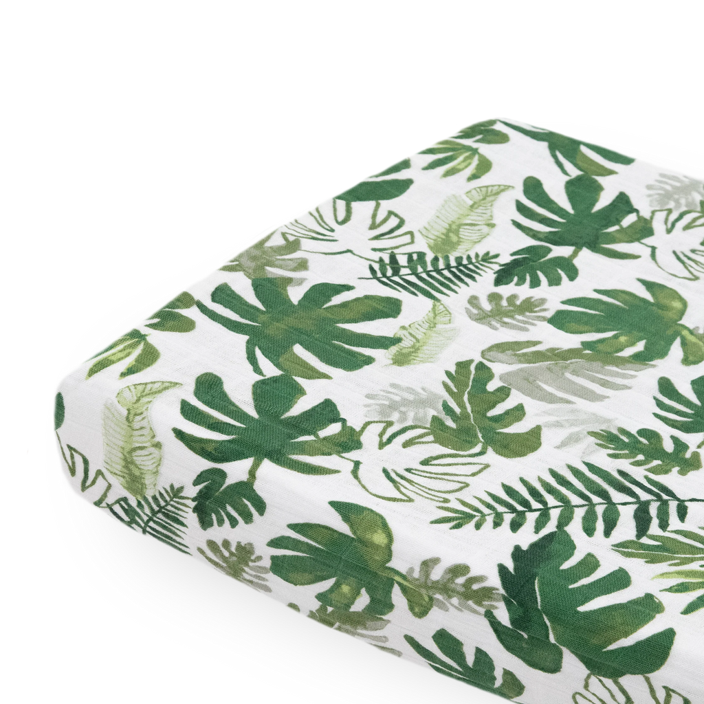 Cotton Muslin Changing Pad Cover- Tropical Leaf
