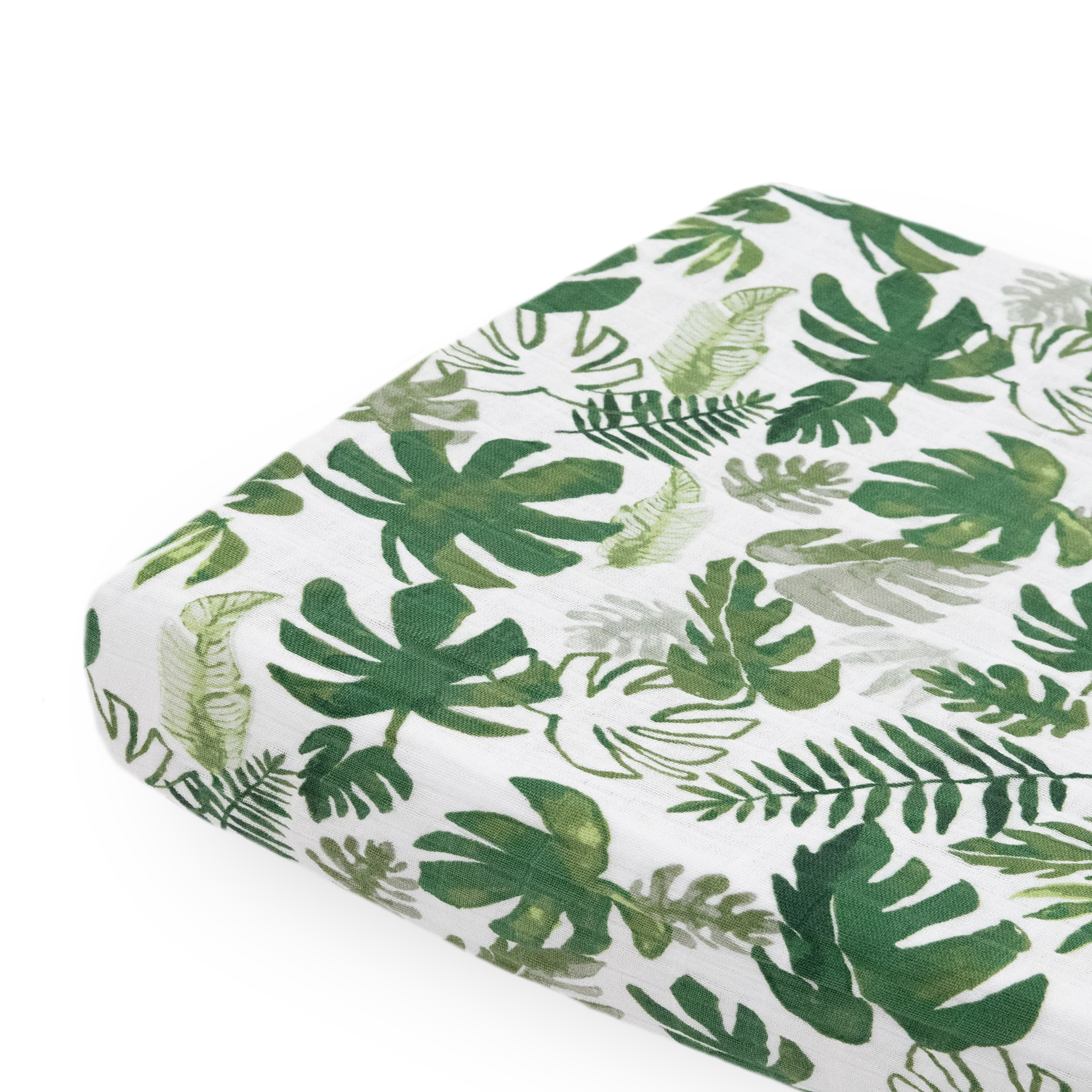 Cotton Muslin Crib Sheet- Tropical Leaf
