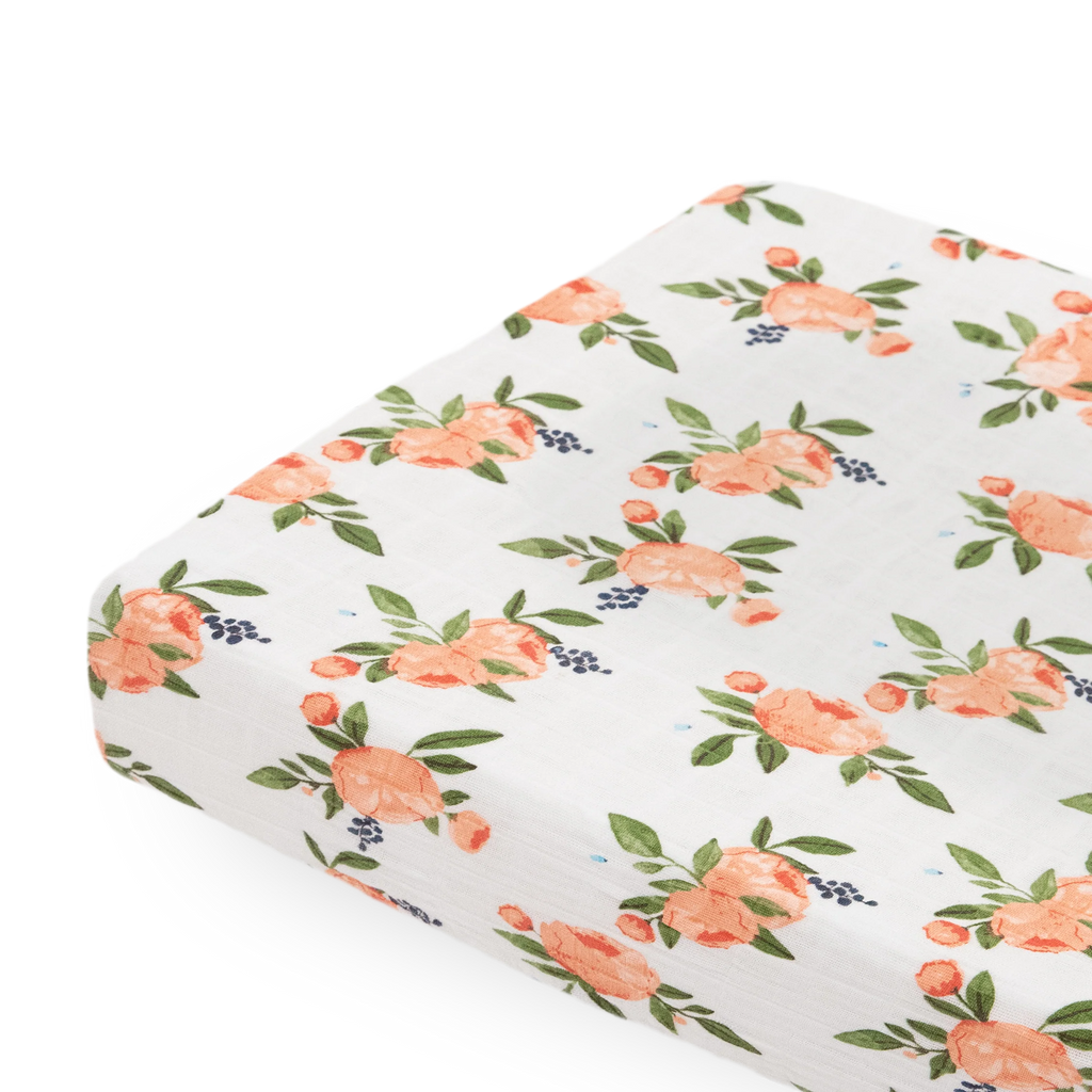 Cotton Muslin Changing Pad Cover- Watercolor Roses