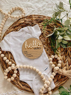 Hello World Birth Stat Announcement Wood Disc - Layered 3D
