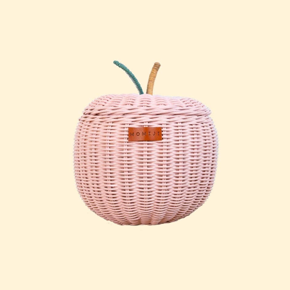 Handcrafted - Apple Basket (Pink) Small - Rattan Wicker