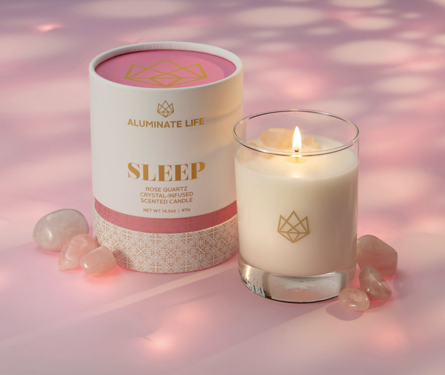 Sleep Rose Quartz Crystal Essential Oil Scented Candle