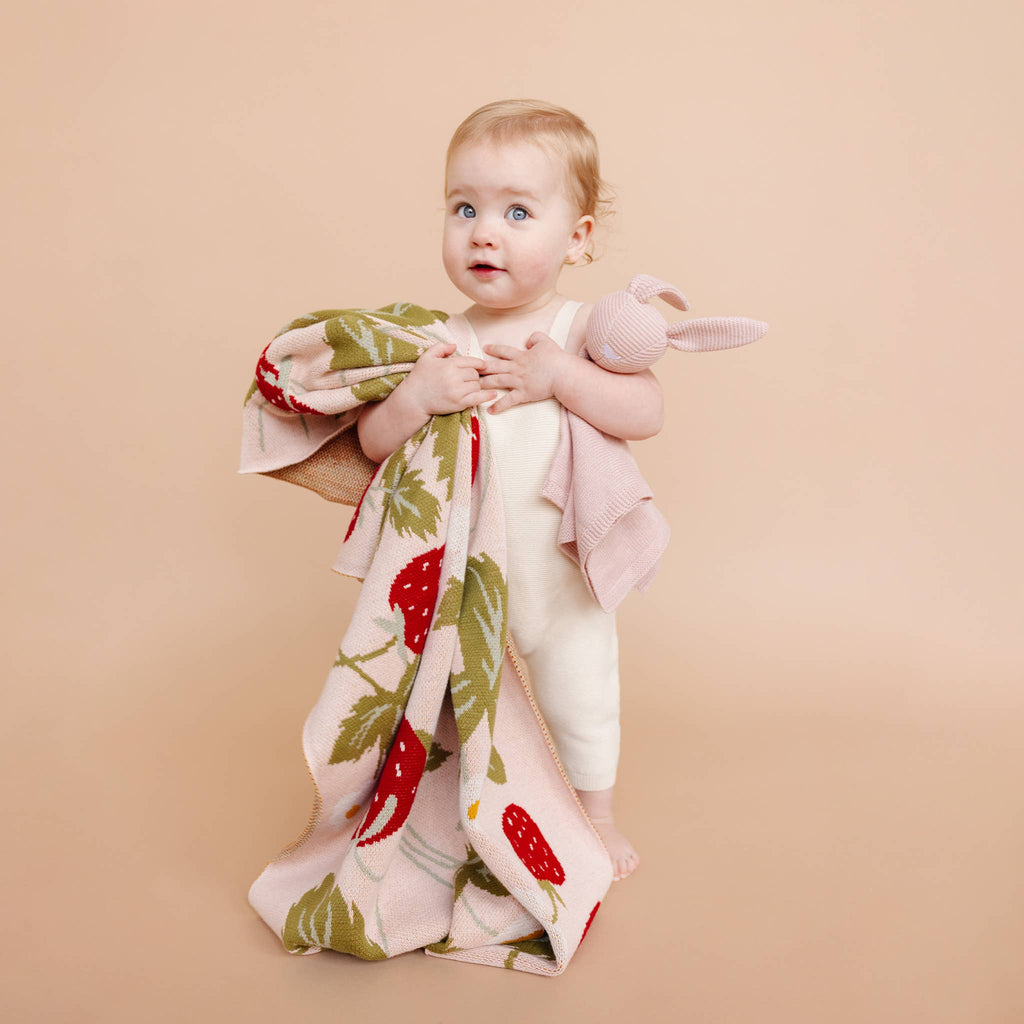 Blanket Strawberry Bunny Organic Baby Decor Christmas Gift
