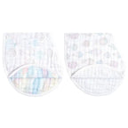 Above the Clouds 2-Pack Organic Burpy Bibs featuring soft, breathable organic cotton muslin with pastel hot air balloon and rainbow designs, ideal for newborn essentials.