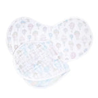 Above the Clouds 2-Pack Organic Burpy Bibs featuring soft organic cotton muslin with a pastel hot air balloon pattern, ideal for newborn essentials and baby feeding.