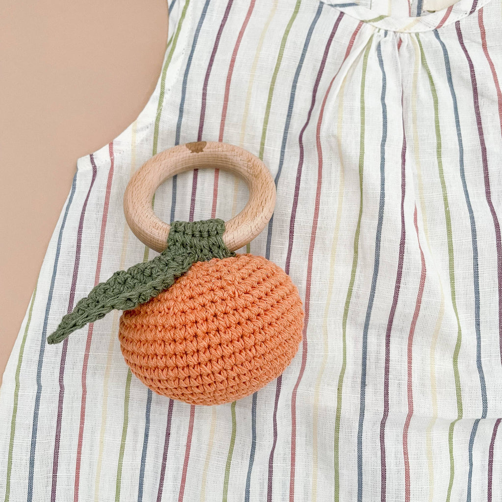 Teether Orange Cotton Rattle Fruit Baby Clementine Pumpkin