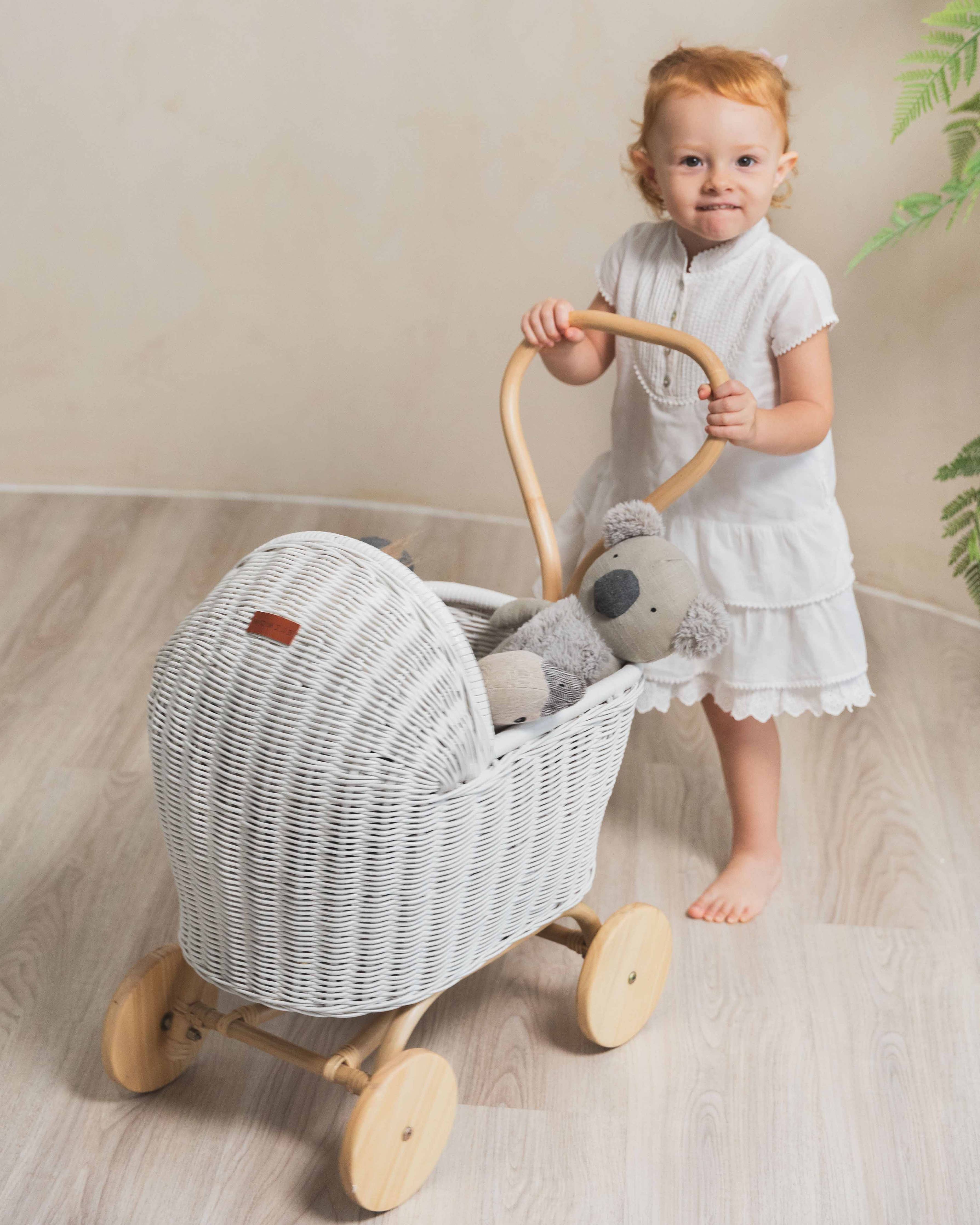 Handcrafted - Colette Doll Stroller (White) - Rattan Wicker
