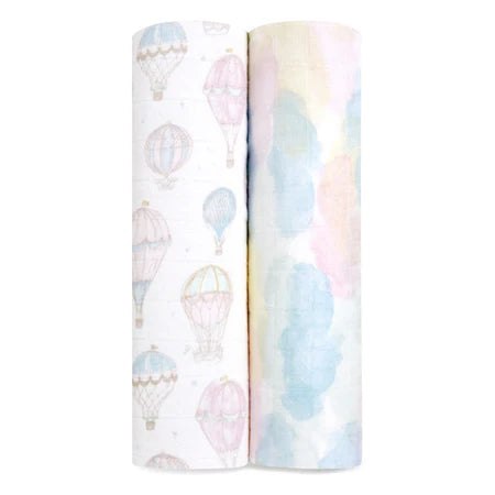 Essentials Cotton Muslin Swaddle Blanket 2 Pack- Above the Clouds
